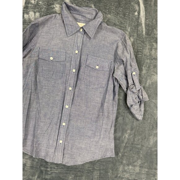 Izod Womens Small Blue Button-Up Shirt With Roll Tab Sleeves - Picture 2 of 8